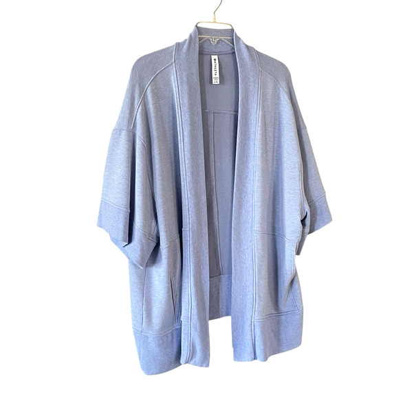 ATHLETA Lotus Wrap Size L/XL Heather Blue Short Sleeve Open Front Comfy Cardigan - Picture 9 of 9